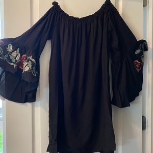 Black Off the Shoulder Dress with Flowers